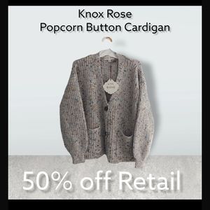 Knox Rose Popcorn Button Cardigan with Pockets light grey